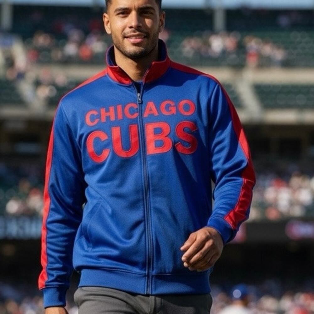 G-III Sports Chicago Cubs Track Jacket Sweatshirt, Blue/red Size Men's Large